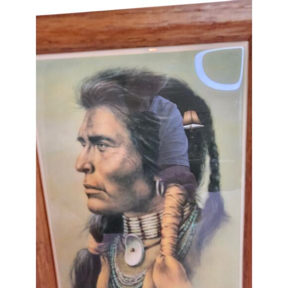 Bill Hampton Native American Indian print on Tile 6"x4.5" Frame 7.5" x 6" read - Picture 2 of 7